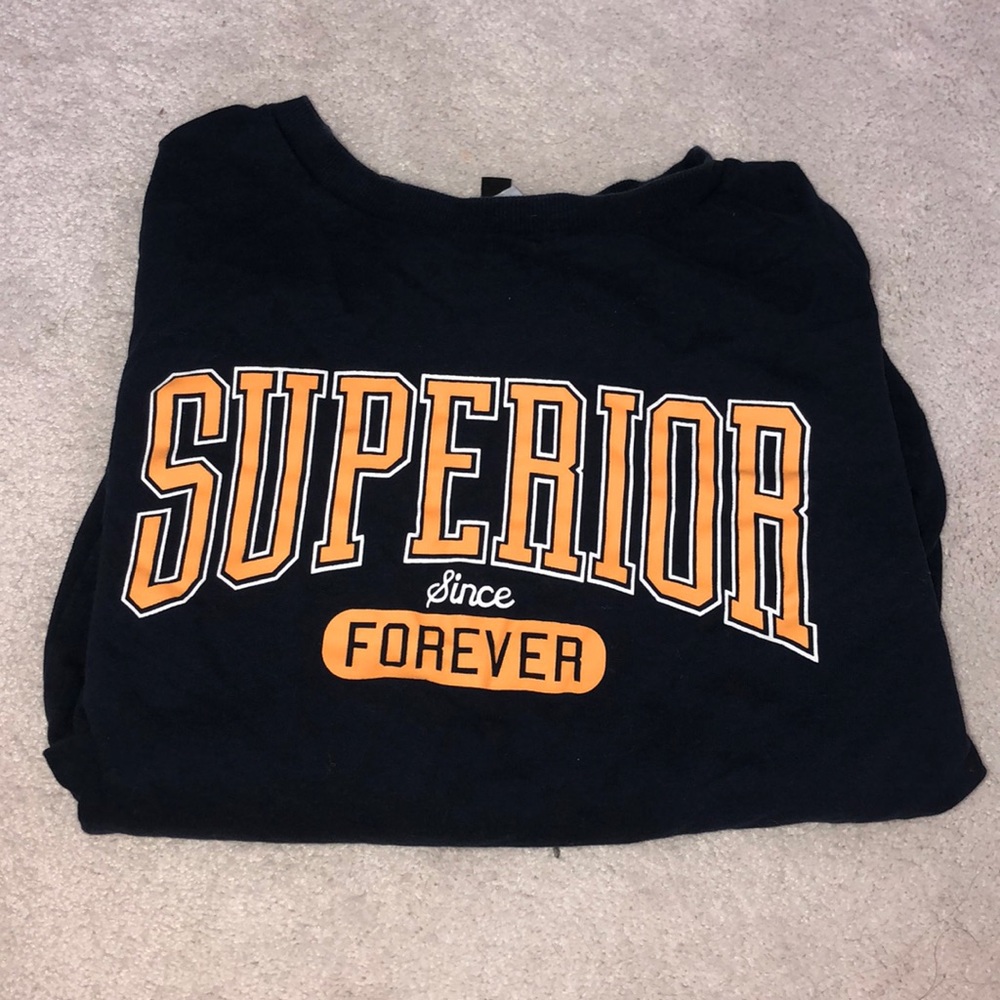 navy and yellow sweatshirt